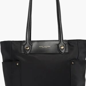 Marc Jacobs Black Nylon Tote with Gold Hardware and Leather Straps